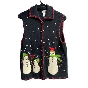 Vintage 90s Wool Holiday Vest Snowman Grandma Cottage Top Womens Ugly Sweater M